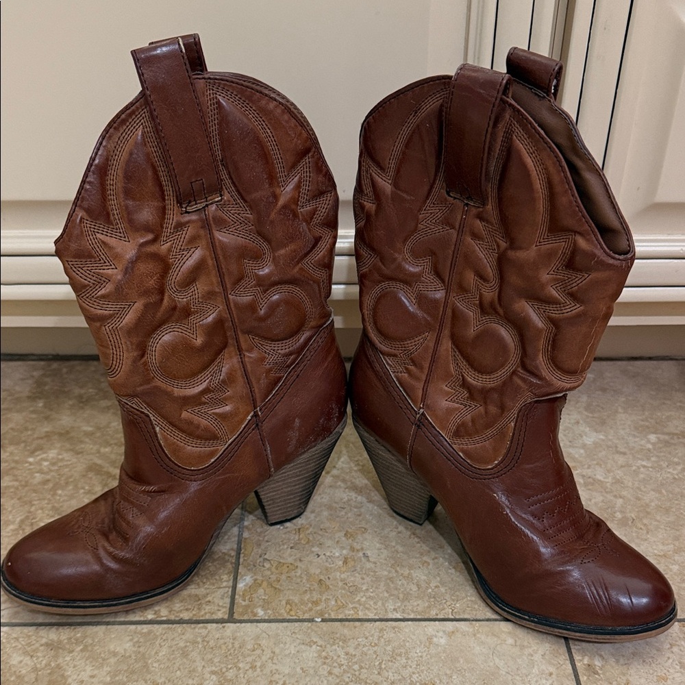 Rustic Brown Heeled Western Boots